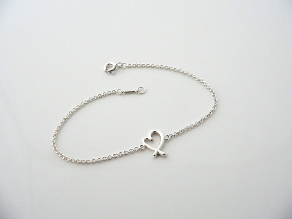 Tiffany & Co Silver Loving Heart Bracelet Bangle 6.75 In Chain Gift Love Child