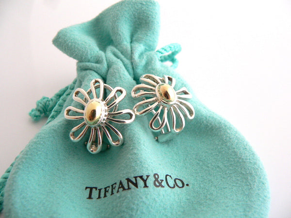 Tiffany & Co Picasso Large 18K Gold Silver Daisy Flower Earrings Studs Gift Love