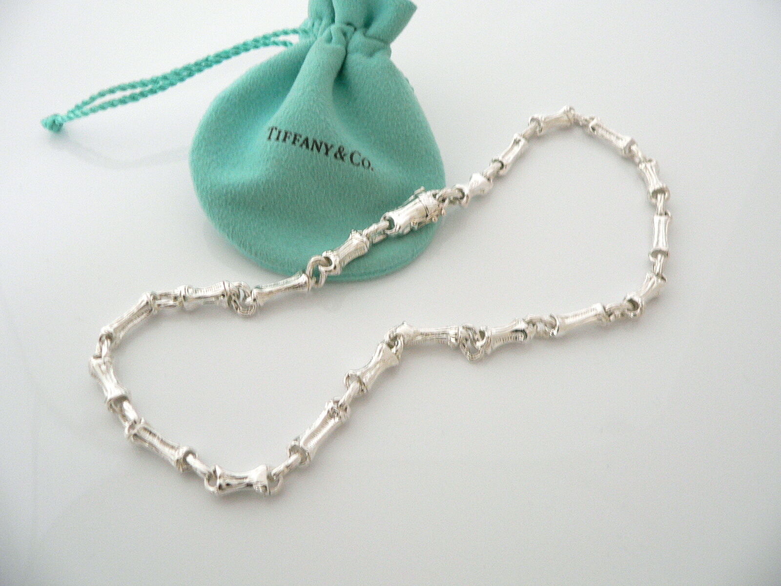 Tiffany & Co Bamboo Necklace Link Pendant Silver Nature Chain Gift Pouch Love