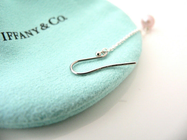 Tiffany & Co Pearl Dangle Earrings Pink Dangling Hook Studs Gift Pouch Silver