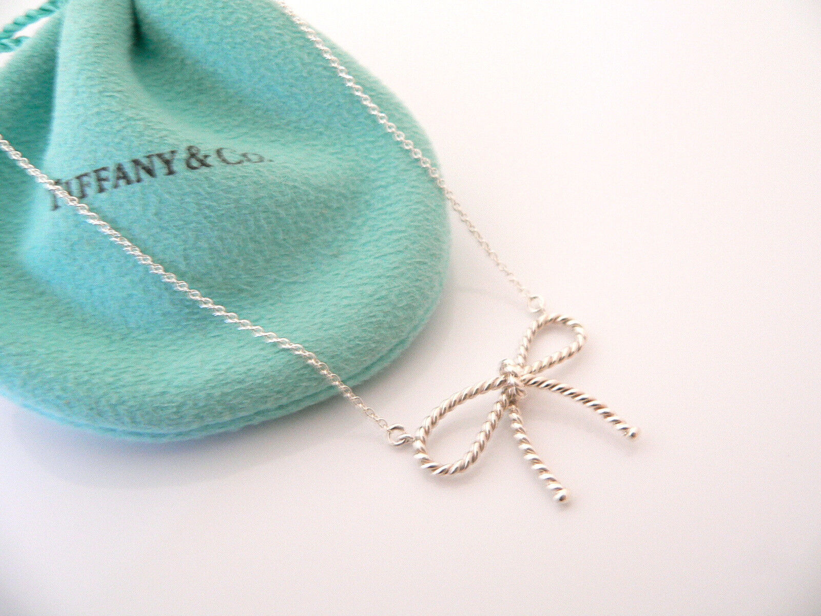 Tiffany & Co. Twist Bow Ribbon Necklace 16 Silver 925 & 18K Gold Auth w/Bag