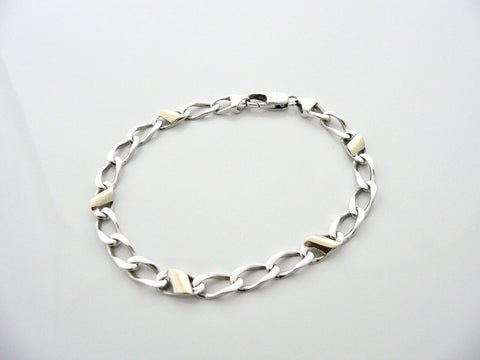 Tiffany & Co Silver 18K Gold Links Bracelet Bangle Chain Gift Love 8 In Longer