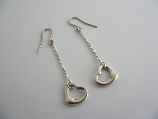 Tiffany & Co Silver Peretti Open Heart Dangle Dangling Earrings Love Gift