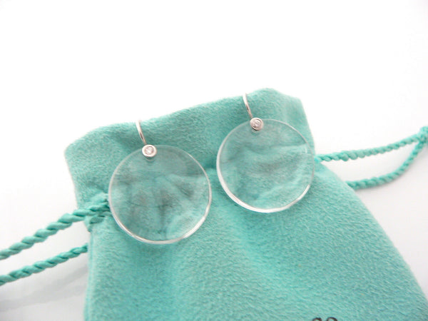 Tiffany & Co Peretti Platinum Diamonds Rock Crystal Disc Dangle Earrings Pouch