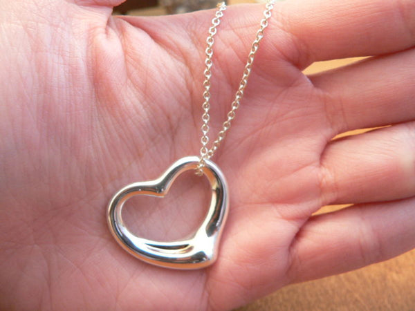 Tiffany & Co Silver Peretti Large Open Heart Necklace Pendant Chain Love Gift