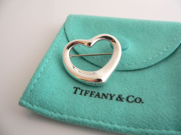 Tiffany & Co Silver Peretti Open Heart Brooch Pin Rare Gift Love Pouch