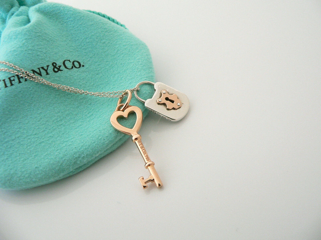 Tiffany & Co. 925 Silver 18k Rose Gold Keyhole Padlock Heart Charm