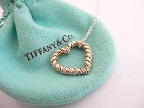 Tiffany & Co Silver Gold Heart Rope Necklace Pendant Charm 19 In Chain Long Gift