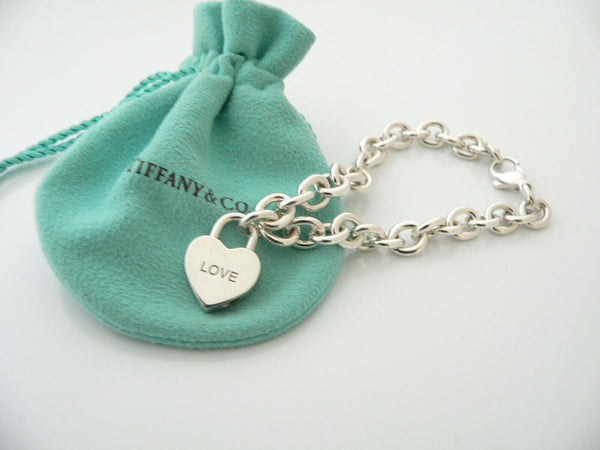 Tiffany & Co Silver LOVE Heart Bracelet Bangle Padlock Charm 7.75 Inch Gift Love