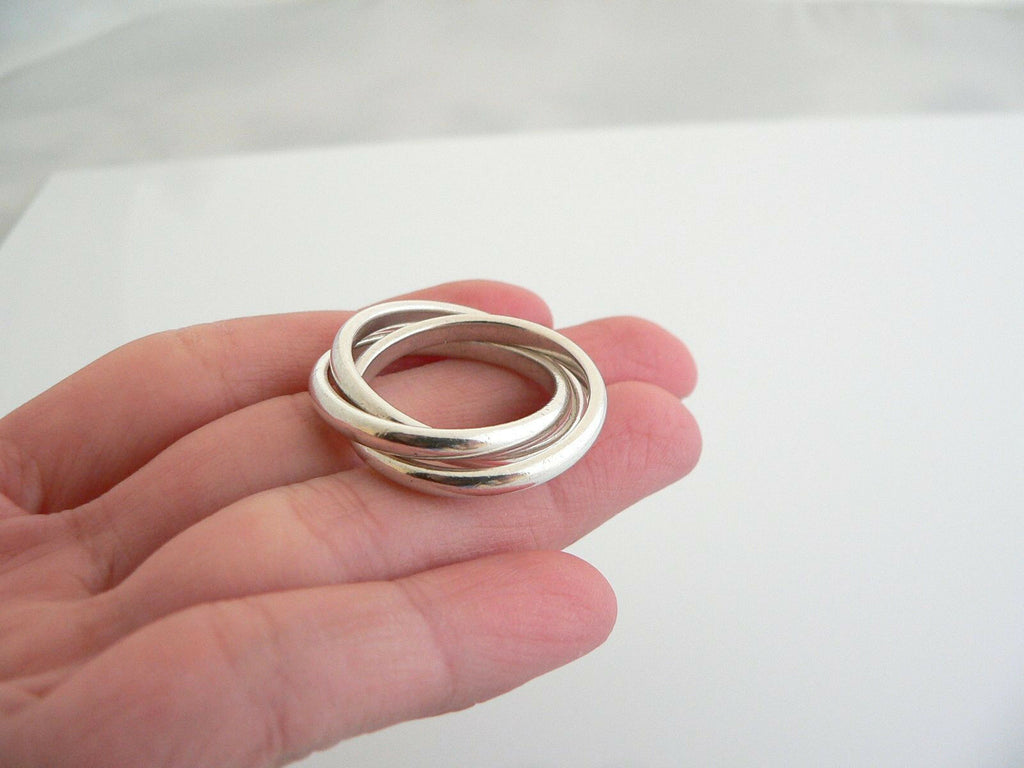 Tiffany Co Silver Triple Rolling Stacking Ring Band Sz 4.75 Rare Interlocking