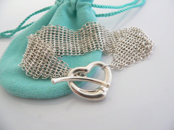 Tiffany & Co Silver Peretti Open Heart Mesh Bracelet Bangle Gift Pouch Love