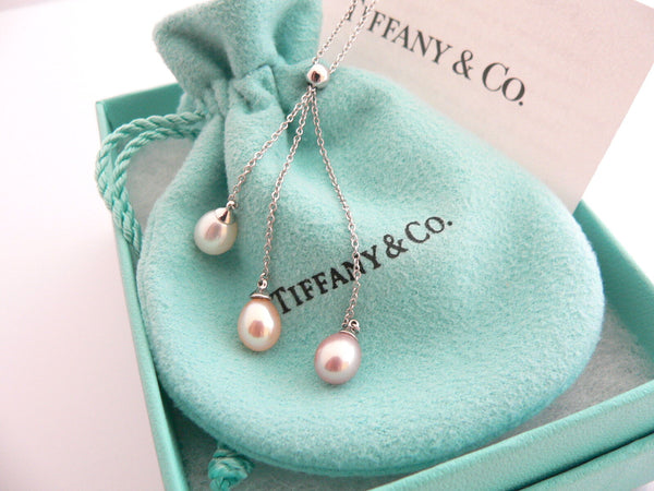 Tiffany & Co 18K Gold Pearl Drop Dangle Necklace Pendant Chain Gift Pouch Love