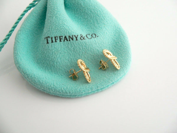 Tiffany & Co 18K Gold Infinity Flower Bead Earrings Studs Gift Pouch Love