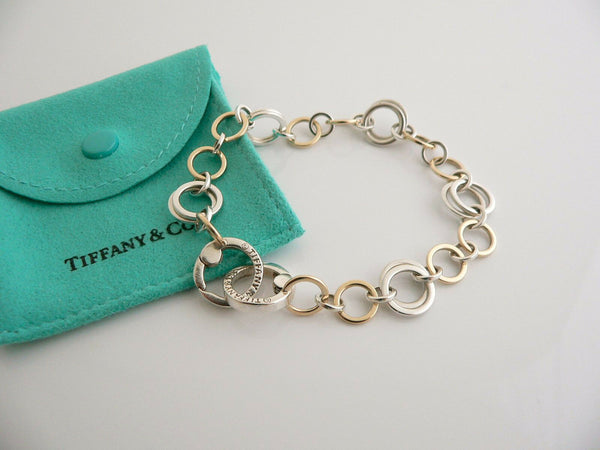 Tiffany & Co Silver 18K Gold Circles Bracelet Link Bangle 8 Inch Love Gift Pouch