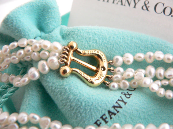 Tiffany & Co 18K Pearl Strand Bracelet Gold Picasso Bangle 8 In Love Gift Pouch