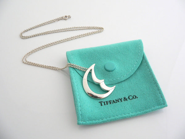 Tiffany & Co Silver Picasso Moon Necklace Pendant Charm 24 Inch Chain Gift Pouch