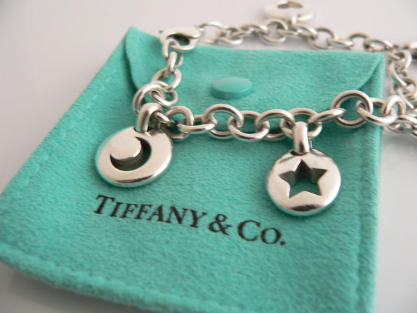 Tiffany & Co Silver Heart Sun Star Moon Horseshoe Bracelet Stencil Charm Bangle