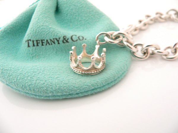 Tiffany & Co Silver Crown Princess Bracelet Charm Attached Gift Pouch Love