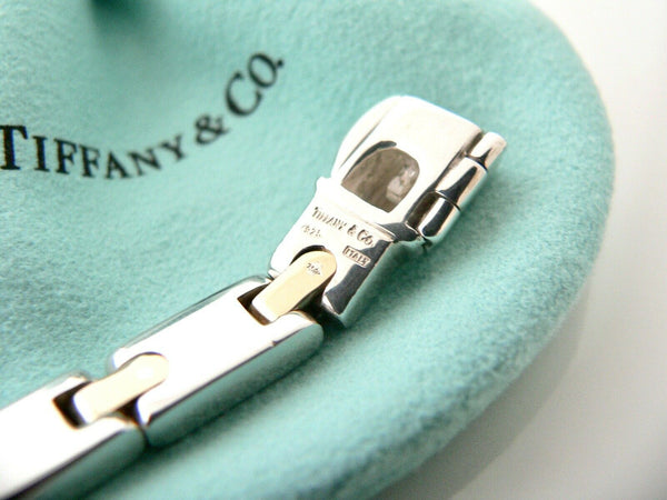 Tiffany & Co 18K Gold Silver Link Rectangle Bar Bracelet Bangle Gift Pouch Love
