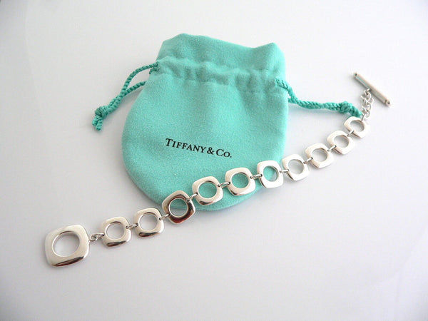 Tiffany & Co Silver Cushion Square Toggle Link Bracelet Bangle Chain 7.5 In Gift