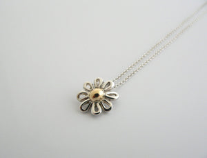 Tiffany & Co Silver Gold Daisy Flower Necklace Pendant Charm 16.25 In Chain Gift