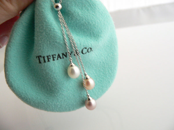 Tiffany & Co 18K Gold Pearl Drop Dangle Necklace Pendant Chain Gift Pouch Love