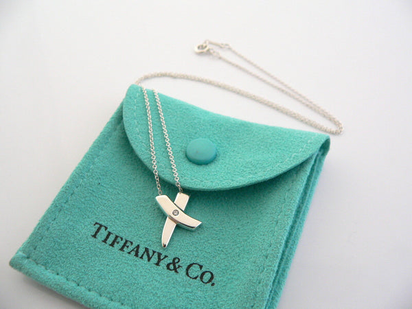 Tiffany & Co Diamond Kiss Necklace Picasso X Pendant Charm 17 In Love Gift Pouch