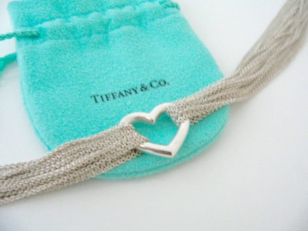 Tiffany & Co Silver Mesh Heart Necklace Pendant Charm Chain 17.5 Inch Longer