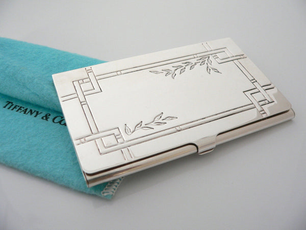 Tiffany & Co Business Card Case Silver Nature Bamboo Leaves Office Gift Pouch