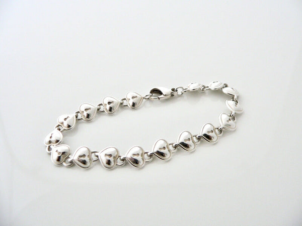 Tiffany & Co Heart Key Hole Link Links Bracelet Bangle Chain Silver Rare 7 Inch
