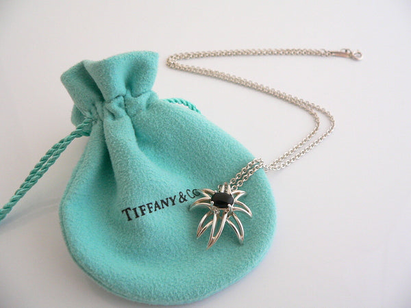 Tiffany & Co Onyx Gemstone Fireworks Necklace Pendant 18 In Chain Silver Gift