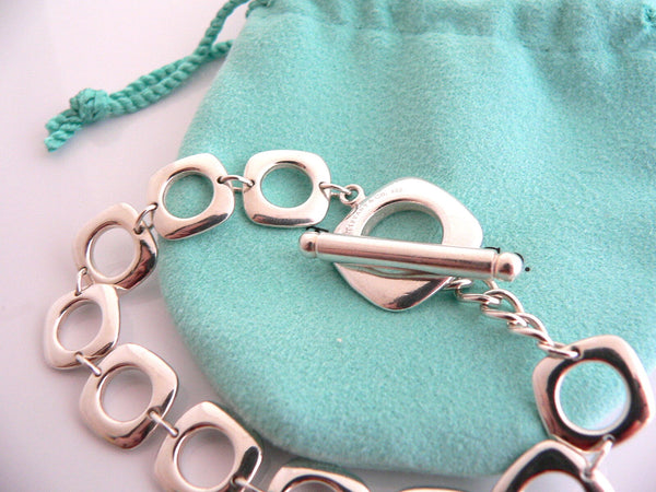 Tiffany & Co Silver Cushion Square Toggle Link Bracelet Bangle Chain 7.5 In Gift