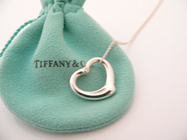 Tiffany & Co  Peretti Diamond Open Heart Necklace Pendant Charm Gift Love Pouch