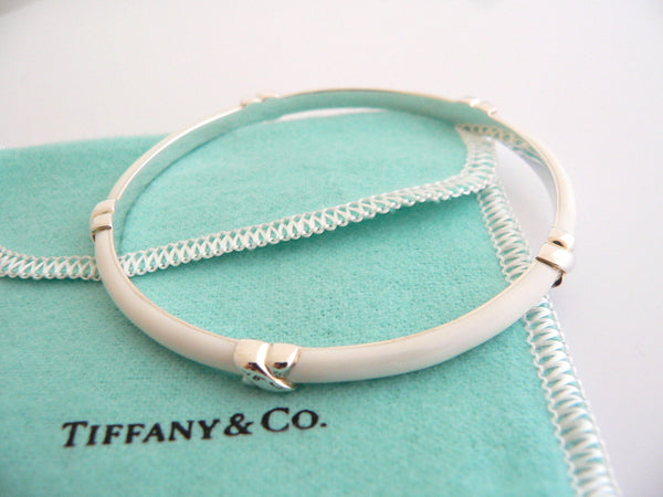 Tiffany & Co Signature X Bangl Silver White Enamel Bracelet Love Gift Pouch Art