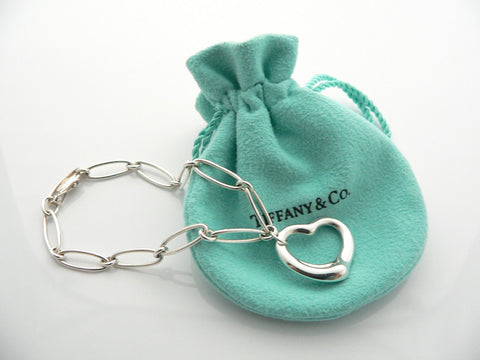 Tiffany & Co Peretti Silver Open Heart Bracelet Bangle Link Chain Gift Pouch