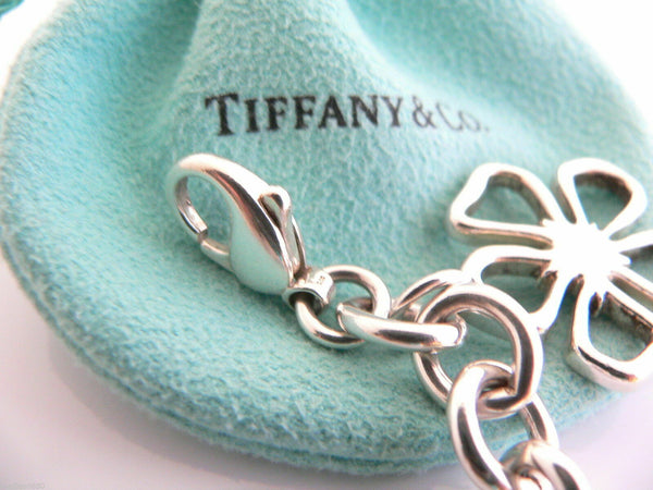 Tiffany & Co Silver Open Flower Bracelet Bangle Cable Link Chain Gift Nature Art