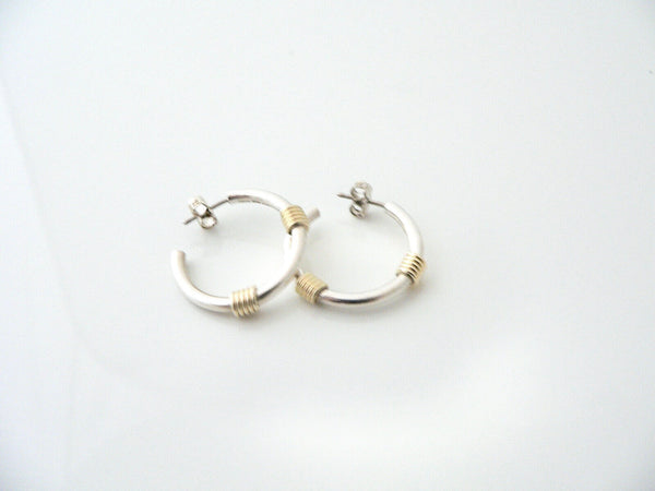 Tiffany & Co Silver 18K Gold Triple Coil Hoop Hoops Earrings 1 Inch Gift Love