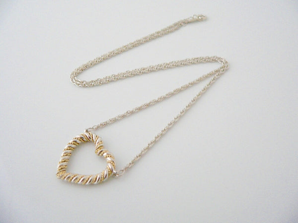 Tiffany & Co  Heart Necklace Silver 18K Gold Rope Pendant Charm 19 In Gift Love