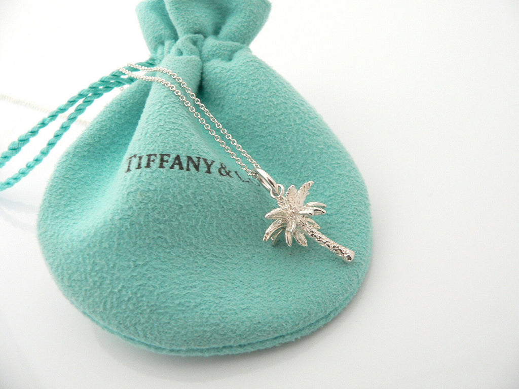Tiffany Co Silver Palm Tree Necklace Pendant Charm Nature Summer Gift Pouch