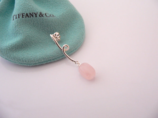 Tiffany & Co Silver Pink Rose Quartz Twirl Dangling Earrings Gift Pouch Love Art