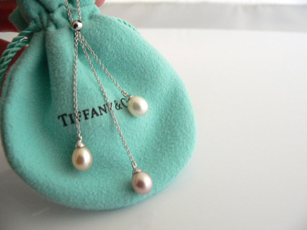 Tiffany & Co 18K Gold Pearl Drop Dangle Necklace Pendant Chain Gift Pouch Love