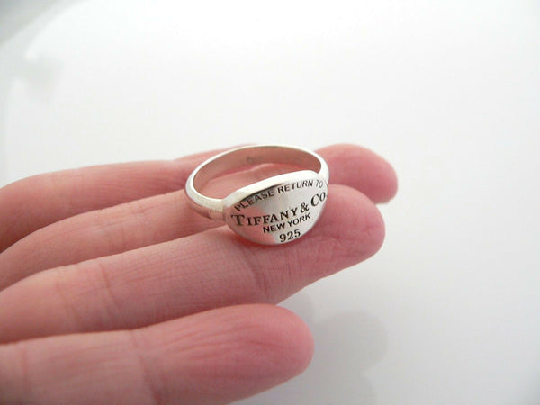 Tiffany & Co Return to Silver Oval Tag Ring Band Sz 5 Gift Love Statement