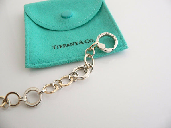 Tiffany & Co Silver 18K Gold Circles Bracelet Link Bangle 8 Inch Love Gift Pouch