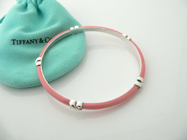 Tiffany & Co Silver Pink Enamel Signature X Bangle Bracelet Rare Gift Love Pouch