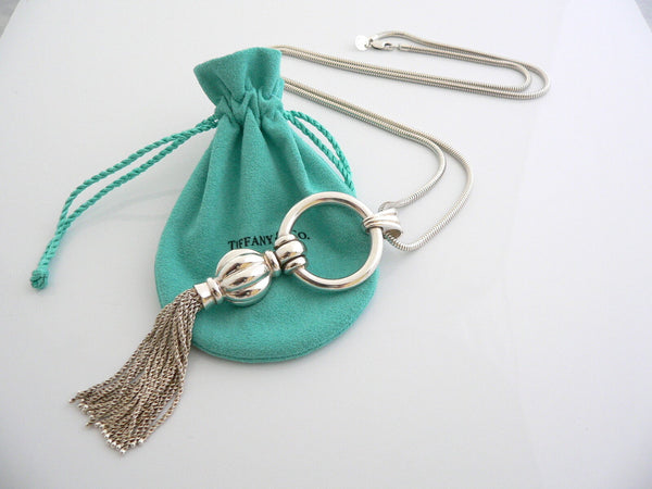Tiffany & Co Silver Tassel Dangle Dangling Necklace Pendant 28 Inch Chain Gift