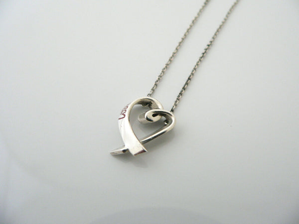 Tiffany & Co Silver Picasso Red Enamel LOVE Loving Heart Necklace Pendant Chain