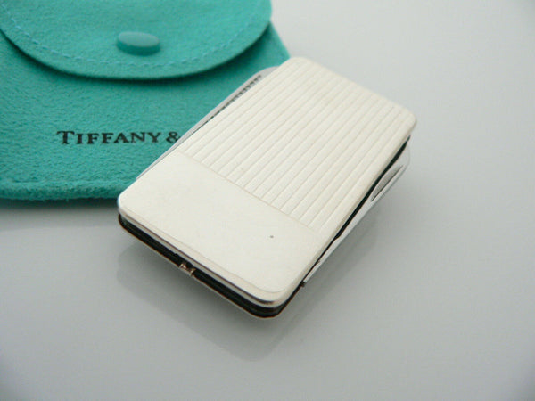 Tiffany & Co Silver Stripe Knife Nail File Money Clip Holder Rare Gift Pouch