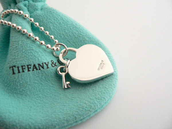 Tiffany & Co Large Heart Key Necklace Pendant Charm 34 In Chain Gift Love Pouch
