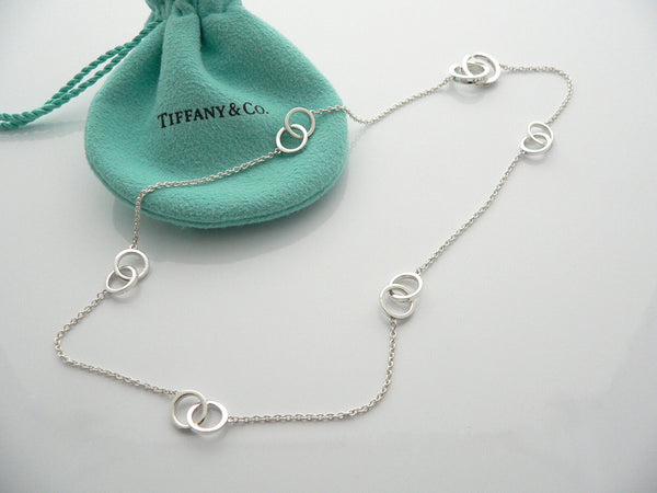 Tiffany & Co Silver 1837 Interlocking Circles Necklace Chain Gift Pouch Love Art