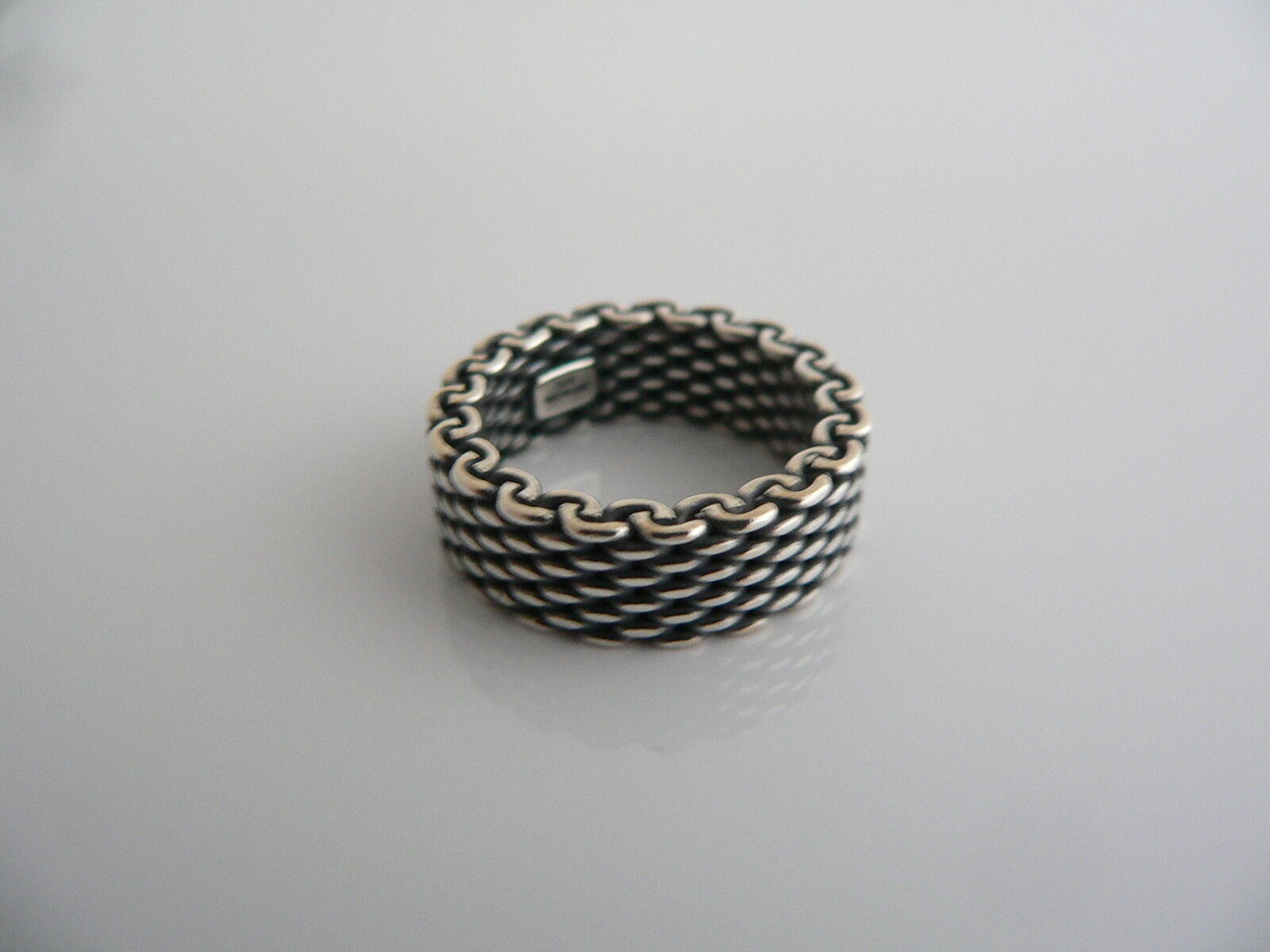 Tiffany & Co Silver Mesh Stacking Ring Band Sz 4.75 Love Gift Oxidized